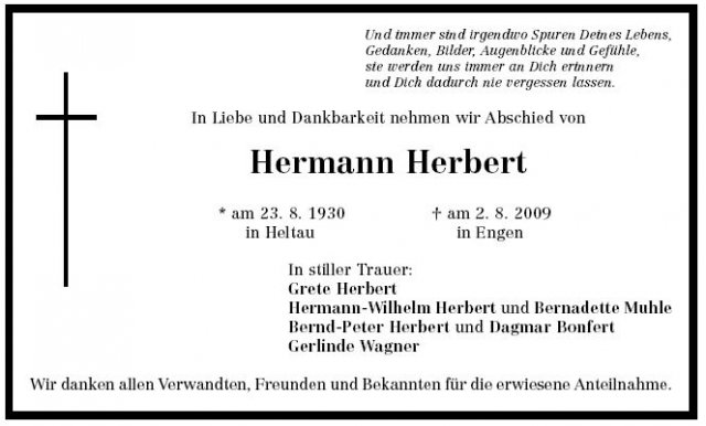 Herbert Hermann 1930-2009Todesanzeige